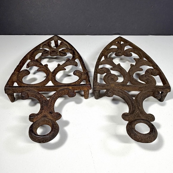 VTG Cast Iron Trivets Ornate Primitive Farmhouse Kitchen Décor Rustic Set of 3 - Picture 8 of 13
